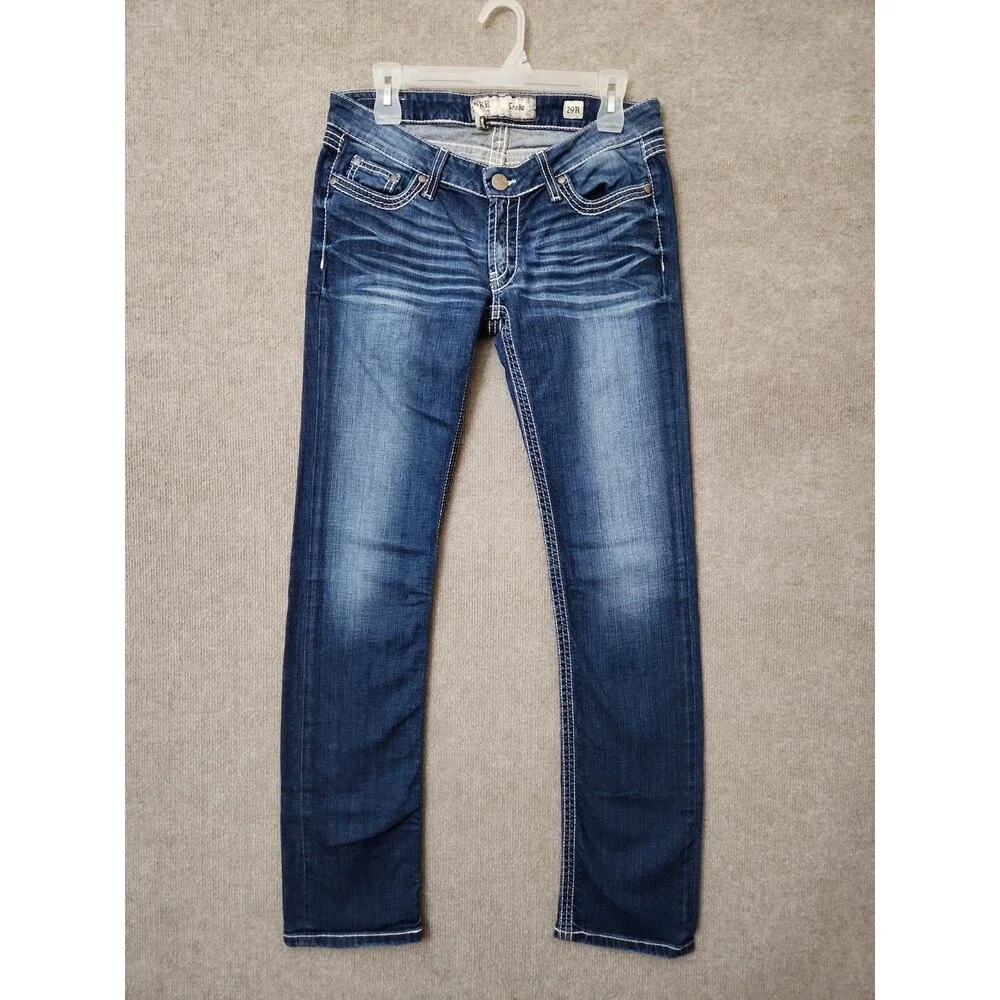BKE Stella Straight Jeans Womens 29 Blue Medium Wash Low Rise Stretch